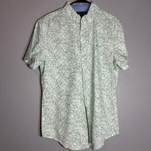 Tommy Hilfiger Custom Fit Leaf Print Button Up Shirt Short Sleeve L